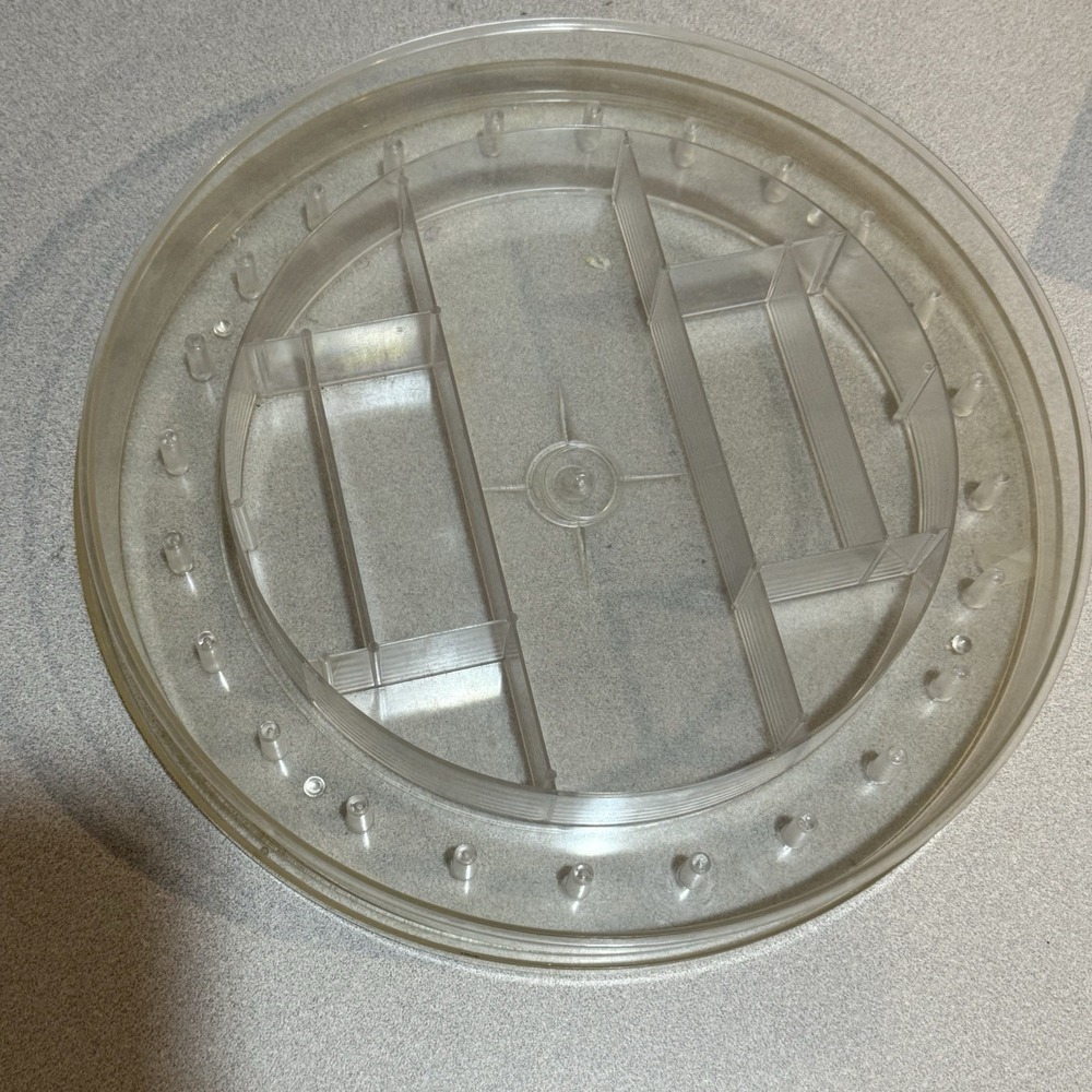 Vintage Clear Plastic‎ Round Sewing Box Caddy Thread Bobbins Notions Organizing